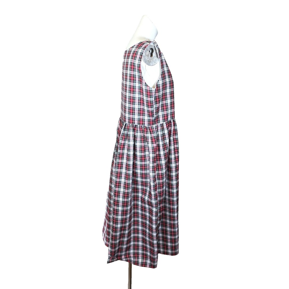 Vtg Kelly's Kids Plaid Jumper Dress Adult Medium Red Tartan 90s Pinafore Cottage - Picture 2 of 8